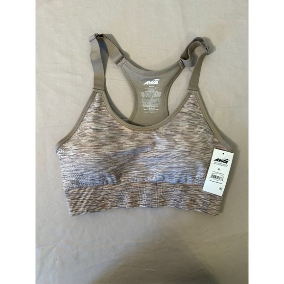 NWT Avia Tan brown White Adjustable Straps Razorback Sports Bra‎ Size XL - Picture 1 of 10